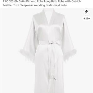 PRODESIGN feathered long sleeve white satin bridal robe